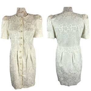 American Vintage 1980's jacquard cream coat dress puffy sleeves size medium
